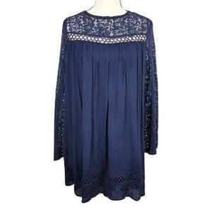 Paper Crane SML Navy Blue Lace Boho Shift Dress